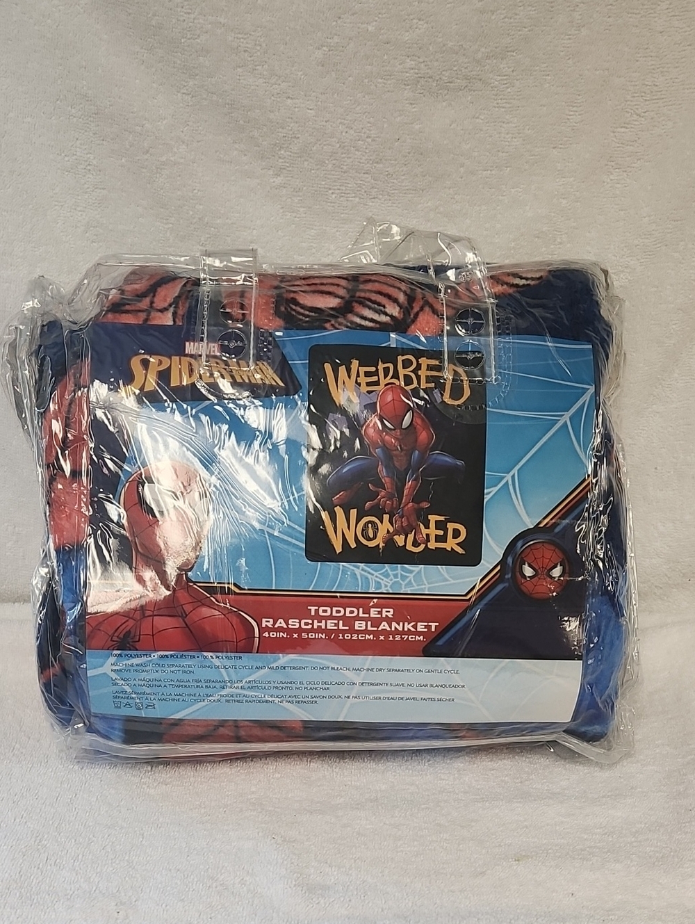 Marvel Spider-Man Toddler Raschel Blanket - Blue, Red, Black